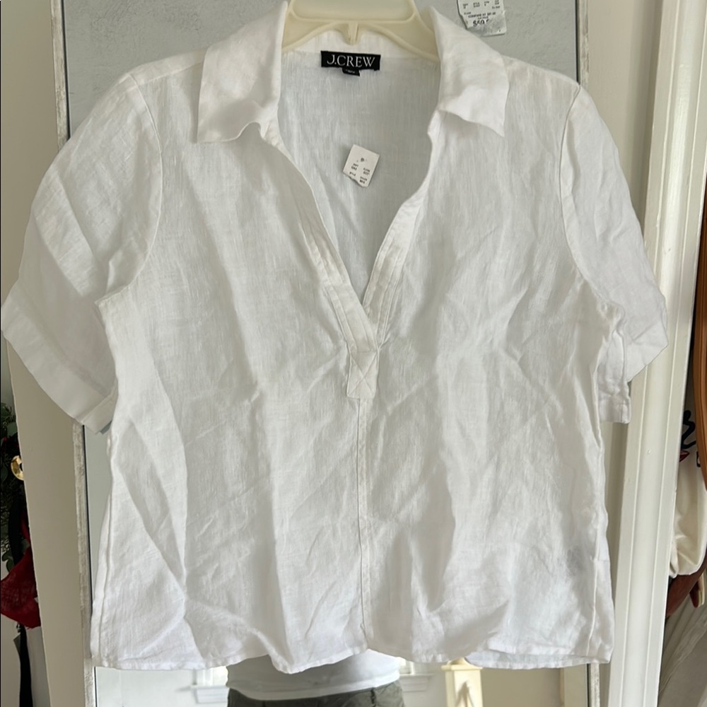 J. Crew White Boxy Notched Collar Top